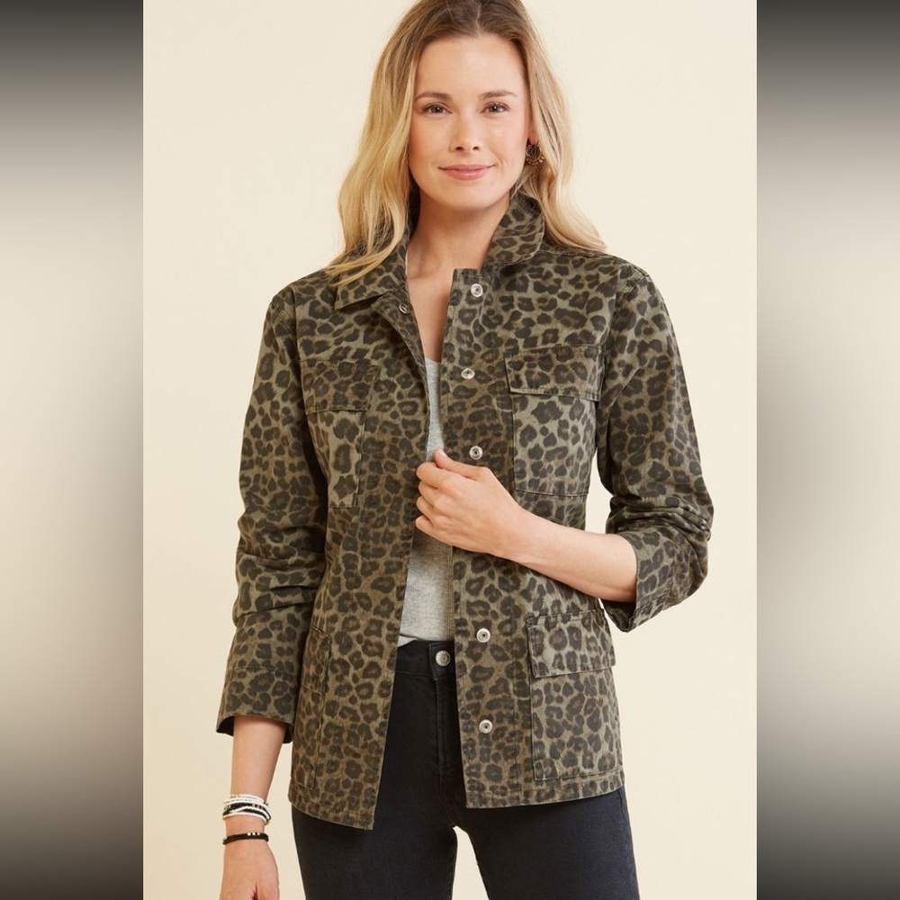 NWT Good American Printed Snap Front Jacket Woman's 0 Color Sage - Picture 1 of 6
